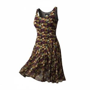 Jones New York Sleeveless Floral Midi Dress in Purple, Olive and Gold